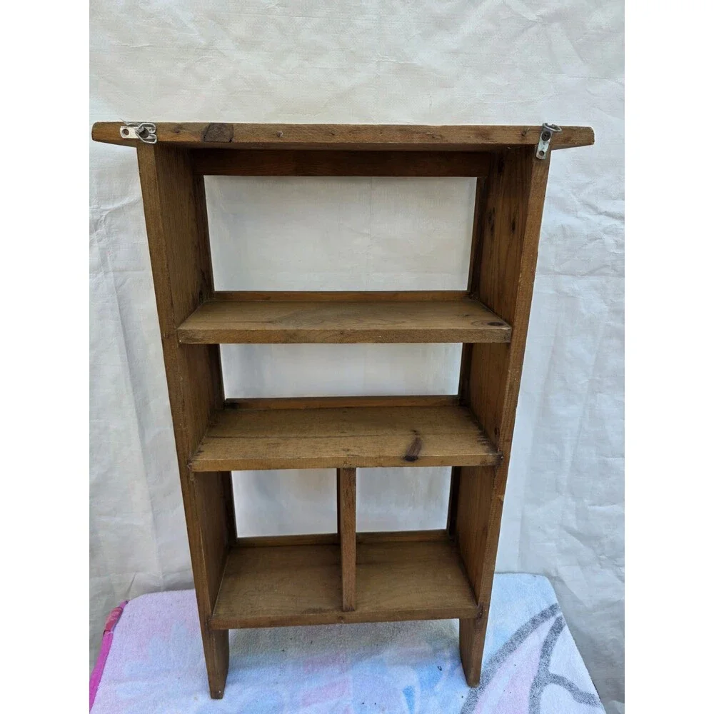 ​Vintage Rustic Wood Wall Shelf Unit – Small Curio Display Cabinet Cubbies 28.5